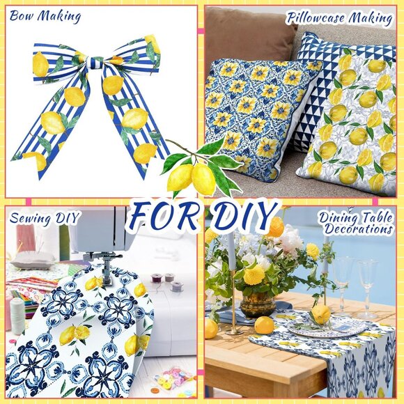 10 Pcs Quilted Fabric Bundle - Lemon Chinoiserie Floral Pattern, Multicolor, 18x - Picture 4 of 6